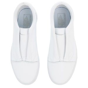 Vans white leather slip on sneakers